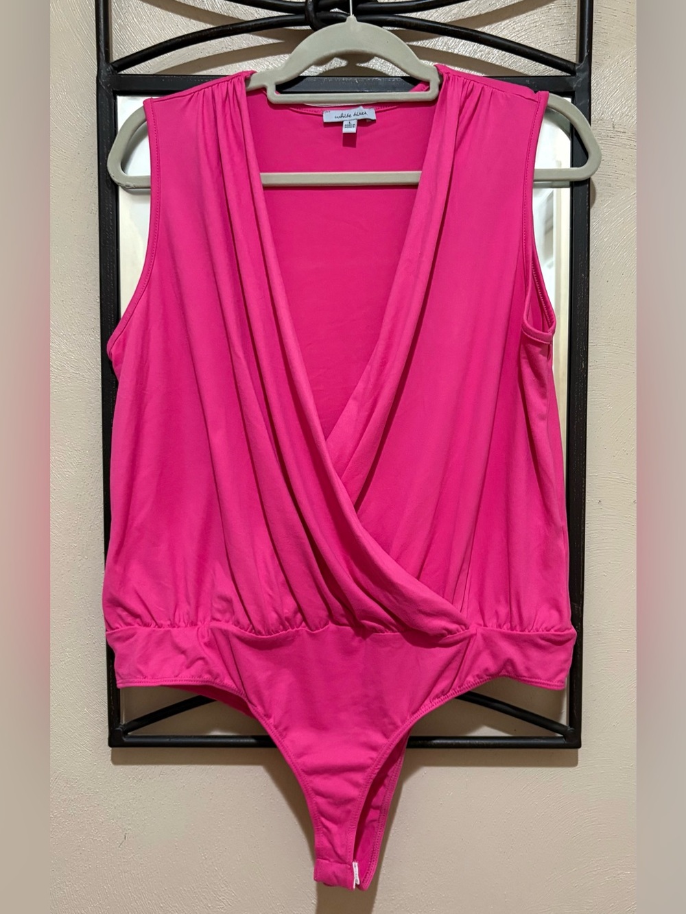 white birch Hot Pink Draped Surplice Sleeveless Bodysuit Size L